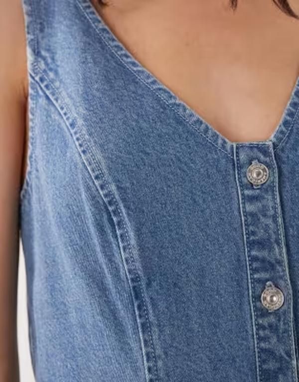 グッドアメリカン レディース トップス ワンピース Vネック ミニ ノースリーブ デニム Good American denim vneck sleeveless mini dress in mid グッドアメリカン レディース トップス ワンピース Vネック ミニ ノースリーブ デニム Good American denim vneck sleeveless mini dress in mid