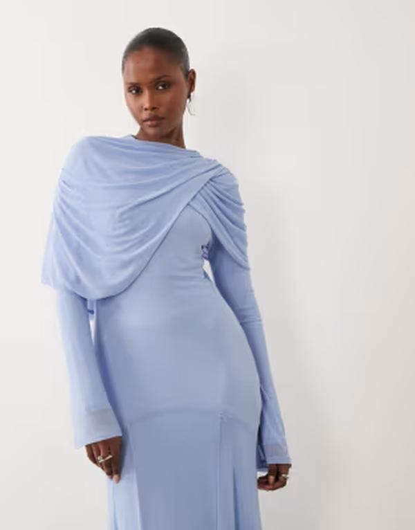 エイソス レディース トップス ワンピース ドレープ メッシュ オーバーレイ マキシ ASOS DESIGN Modesty mesh maxi dress with overlay draped n