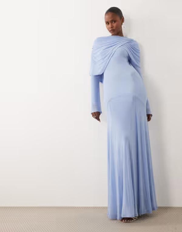 エイソス レディース トップス ワンピース ドレープ メッシュ オーバーレイ マキシ ASOS DESIGN Modesty mesh maxi dress with overlay draped n