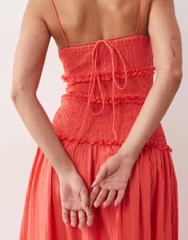 エイソス レディース トップス ワンピース マキシ ASOS DESIGN crinkle maxi sundress with shirredropped waist Red レッド
