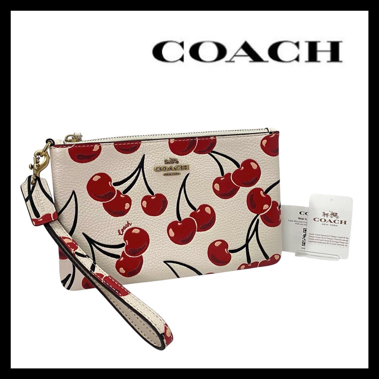 FC【COACH】スモール リストレット ウィズ チェリー プリント CA800 ポーチ さくらんぼ オフホワイト/白 レッド/赤 コーチ (FC-63①)
