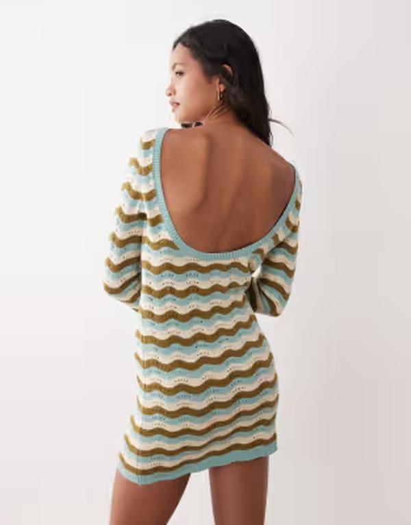 リズム レディース トップス ワンピース ミニット Rhythm whispering tides knit mini dress multi Blue multi ブルー