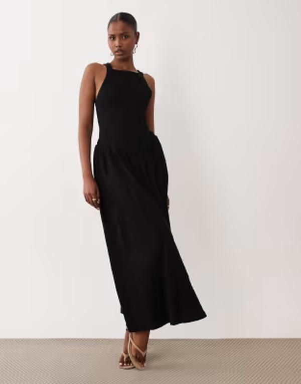 エイソス レディース トップス ワンピース ミディ ASOS DESIGN crinkle builtup crossback midi dress Black ブラック