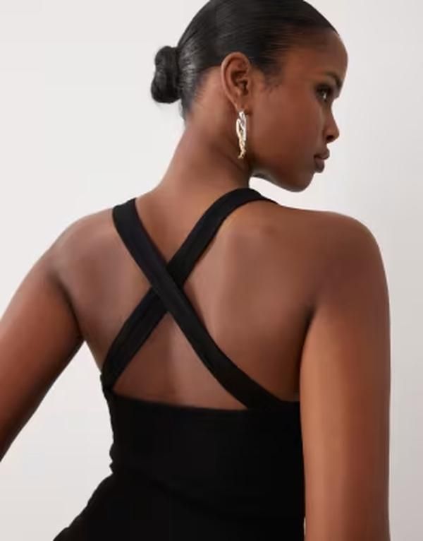 エイソス レディース トップス ワンピース ミディ ASOS DESIGN crinkle builtup crossback midi dress Black ブラック