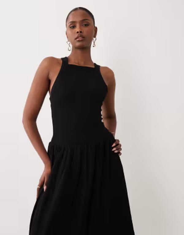 エイソス レディース トップス ワンピース ミディ ASOS DESIGN crinkle builtup crossback midi dress Black ブラック