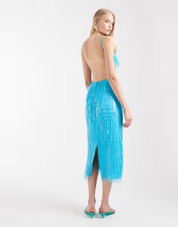 エイソス レディース トップス ワンピース ミディ スパンコール ASOS DESIGN all over shard sequin midi dress in bright Blue ブルー