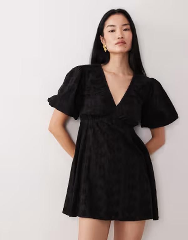 ウェンズデーガール レディース トップス ワンピース ミニ Wednesdays Girl short sleeve broderie mini dress Black ブラック