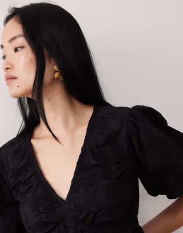 ウェンズデーガール レディース トップス ワンピース ミニ Wednesdays Girl short sleeve broderie mini dress Black ブラック