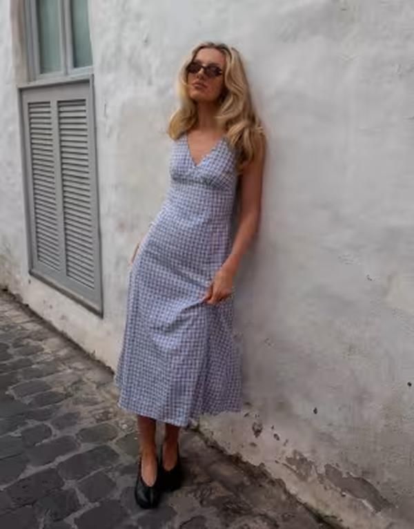 デイジーストリート レディース トップス ワンピース Vネック Daisy Street x Emma Jean v neck midaxi dress plaid Blue check ブルー
