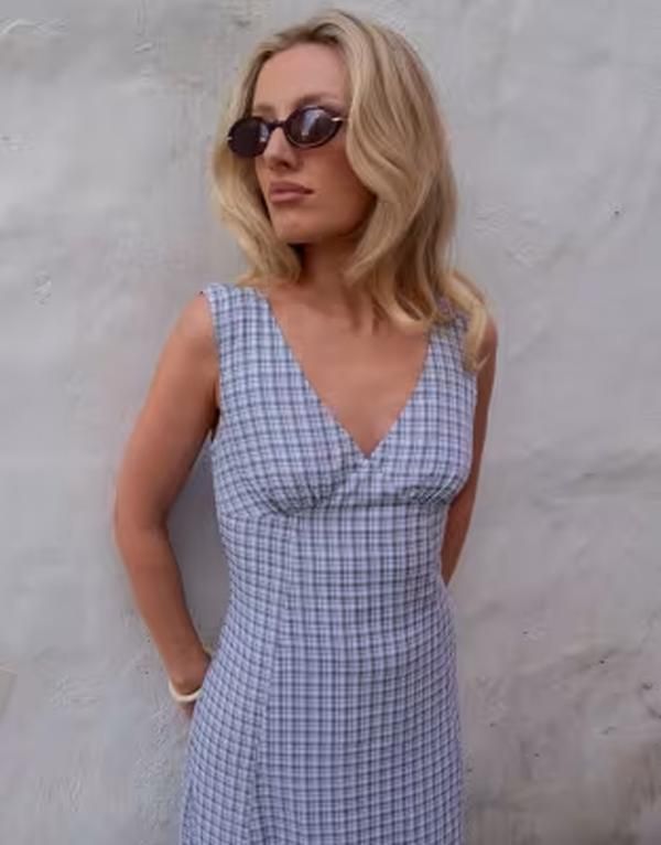 デイジーストリート レディース トップス ワンピース Vネック Daisy Street x Emma Jean v neck midaxi dress plaid Blue check ブルー