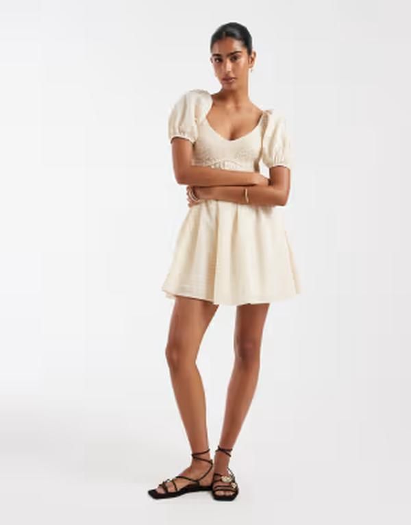 キスザスカイ レディース トップス ワンピース ミニ Kiss The Sky babydoll shirred mini dress in lemon yellow イエロー