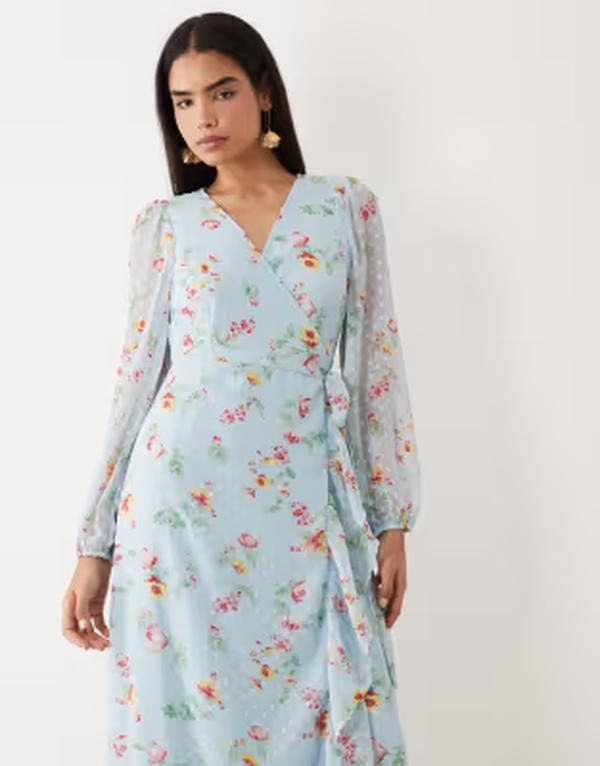 ヴィラ レディース トップス ワンピース フラワー柄 プリント マキシ フラワー VILA textured wrap maxi dress with frill detailing in light