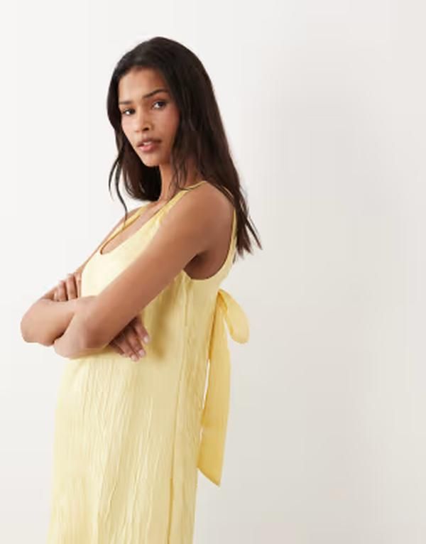エイソス レディース トップス ワンピース ミニ ASOS DESIGN shift mini dress with bow back detail in yellow イエロー エイソス レディース トップス ワンピース ミニ ASOS DESIGN shift mini dress with bow back detail in yellow イエロー