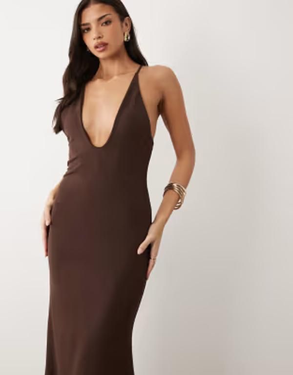 エイソス レディース トップス ワンピース クレープ マキシ ホルター ASOS DESIGN crepe back strap detailing halterneck maxi dress in