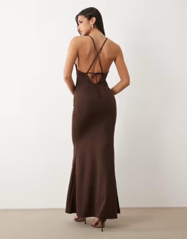 エイソス レディース トップス ワンピース クレープ マキシ ホルター ASOS DESIGN crepe back strap detailing halterneck maxi dress in
