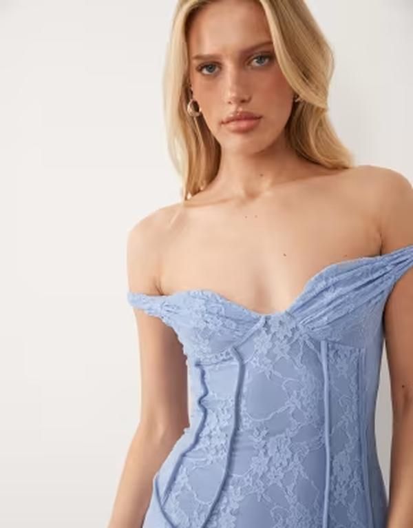エイソス レディース トップス ワンピース レース マキシ ASOS DESIGN lace maxi dress with exposed seaming detail and twistraps