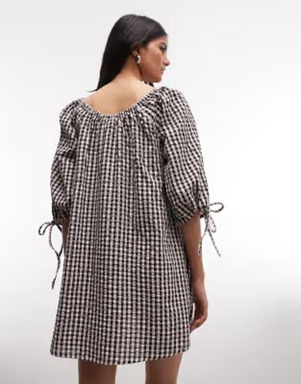 コルージョン レディース トップス ワンピース ギンガムチェック ミニ ギンガム COLLUSION smock long sleeve mini dress and black gingham BE コルージョン レディース トップス ワンピース ギンガムチェック ミニ ギンガム COLLUSION smock long sleeve mini dress and black gingham BE