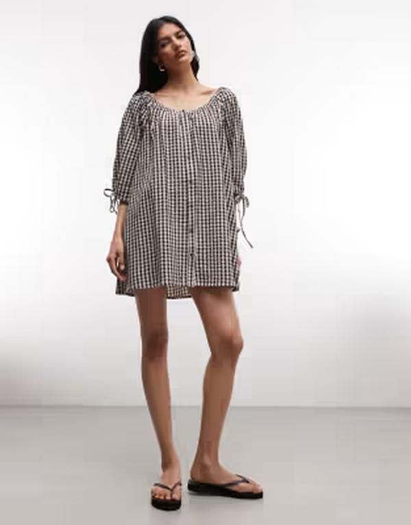コルージョン レディース トップス ワンピース ギンガムチェック ミニ ギンガム COLLUSION smock long sleeve mini dress and black gingham BE コルージョン レディース トップス ワンピース ギンガムチェック ミニ ギンガム COLLUSION smock long sleeve mini dress and black gingham BE