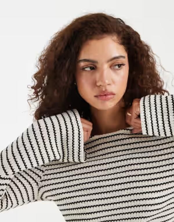 ヴェロモーダ レディース トップス ワンピース ミニット Vero moda stretch crochet knit bell sleeve mini dress and cream stripe ヴェロモーダ レディース トップス ワンピース ミニット Vero moda stretch crochet knit bell sleeve mini dress and cream stripe