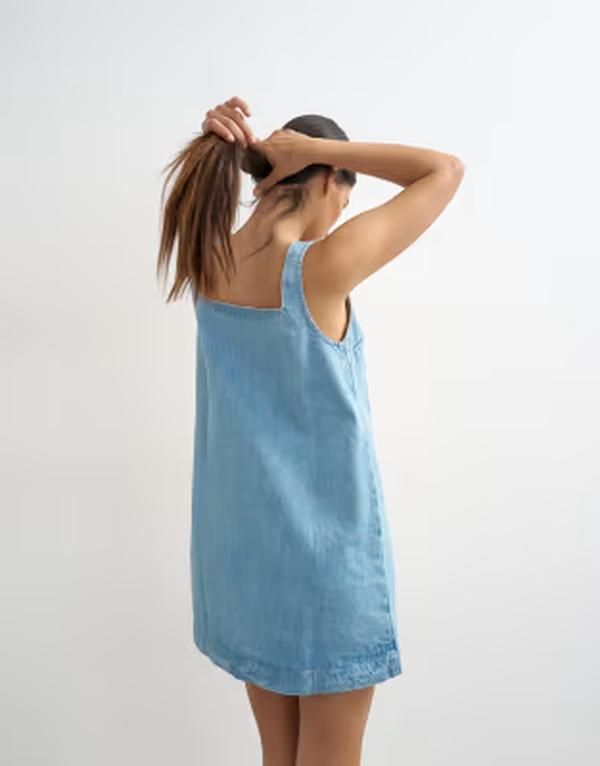 トップショップ レディース トップス ワンピース デニム Topshop denim square neck pinny dress in bleach デニム
