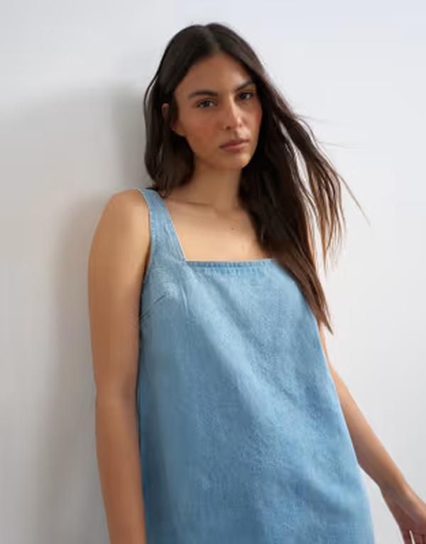 トップショップ レディース トップス ワンピース デニム Topshop denim square neck pinny dress in bleach デニム