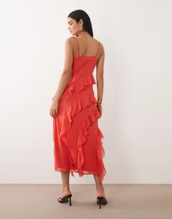 ヴェロモーダ レディース トップス ワンピース シフォン フリル ミディ Vero Moda Smilla Chiffon cami ruffle detail midi dress Poinsett ヴェロモーダ レディース トップス ワンピース シフォン フリル ミディ Vero Moda Smilla Chiffon cami ruffle detail midi dress Poinsett