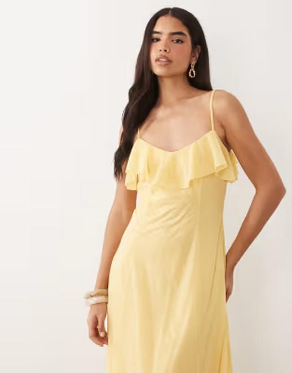 ヴェロモーダ レディース トップス ワンピース シフォン フリル ミディ Vero Moda ruffle bust chiffon midi cami dress in golden yellow ヴェロモーダ レディース トップス ワンピース シフォン フリル ミディ Vero Moda ruffle bust chiffon midi cami dress in golden yellow