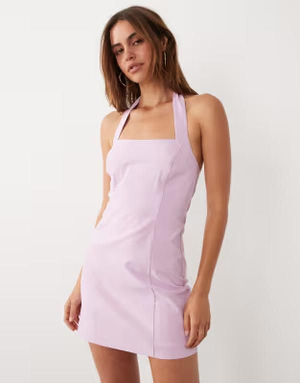 マンゴ レディース トップス ワンピース ミニ ホルター Mango starring Hailey Bieber halterneck mini dress in pale PINK ピンク