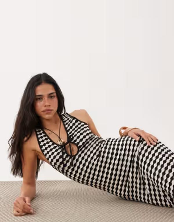 エイソス レディース トップス ワンピース ミディ ノースリーブ ジャージー ASOS DESIGN crochet jersey sleeveless midi dress with keyhole