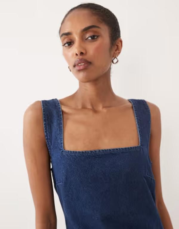 エイソス レディース トップス ワンピース ミニ デニム ASOS DESIGN denim square neck mini dress in mid BLUE ブルー エイソス レディース トップス ワンピース ミニ デニム ASOS DESIGN denim square neck mini dress in mid BLUE ブルー