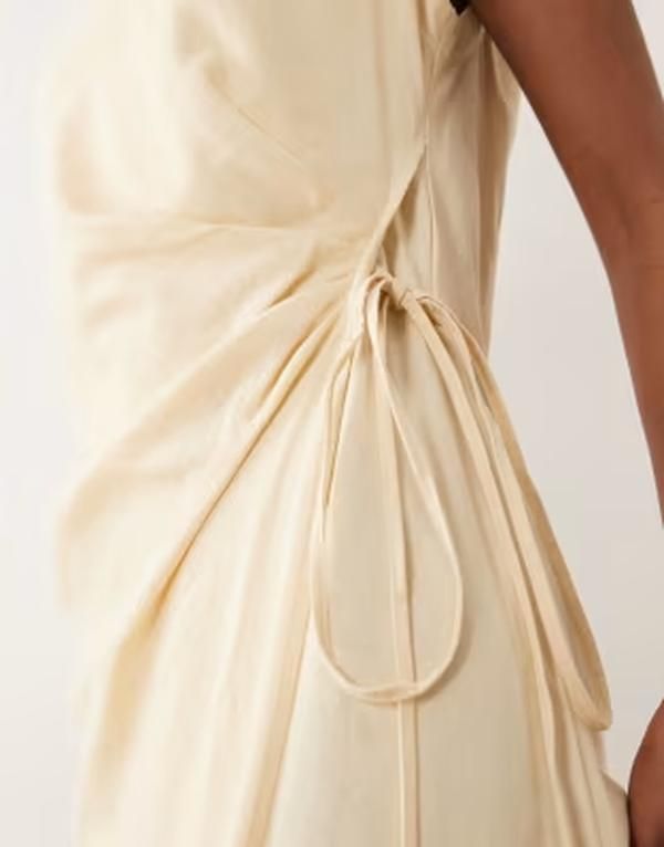 マンゴ レディース トップス ワンピース ミディ ノースリーブ リネン Mango linen mix tie waist sleeveless midi dress in butter yellow
