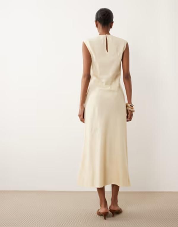 マンゴ レディース トップス ワンピース ミディ ノースリーブ リネン Mango linen mix tie waist sleeveless midi dress in butter yellow