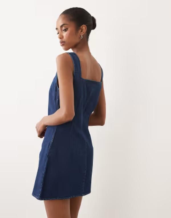 エイソス レディース トップス ワンピース ミニ デニム ASOS DESIGN denim square neck mini dress in mid BLUE ブルー エイソス レディース トップス ワンピース ミニ デニム ASOS DESIGN denim square neck mini dress in mid BLUE ブルー