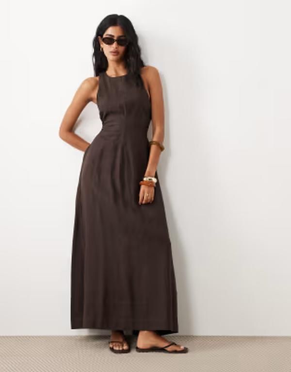 エイソス レディース トップス ワンピース オープンバック リネン マキシ ASOS DESIGN premium 100 linen waisted maxi dress with open bac エイソス レディース トップス ワンピース オープンバック リネン マキシ ASOS DESIGN premium 100 linen waisted maxi dress with open bac