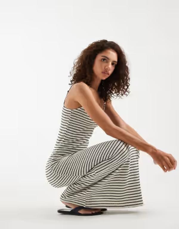 ヴェロモーダ レディース トップス ワンピース ニット マキシ Vero Moda stretch crochet knit cami maxi dress and cream stripe BIRC