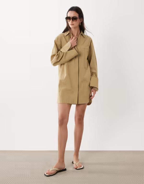 エイソス レディース トップス ワンピース ミニ シャツ コットン リネン ASOS DESIGN cotton linen mini shirt dress with wide cuffs and