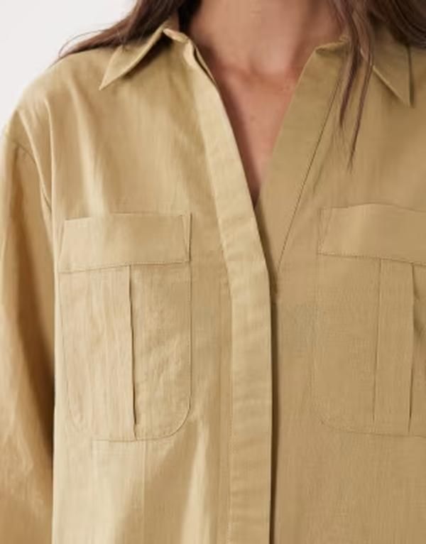 エイソス レディース トップス ワンピース ミニ シャツ コットン リネン ASOS DESIGN cotton linen mini shirt dress with wide cuffs and