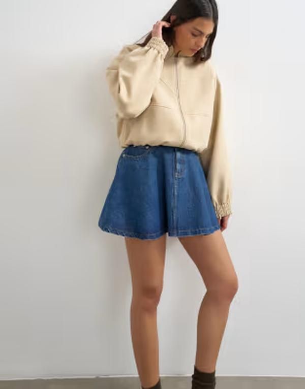 トップショップ レディース ボトムスカート プリーツ ミニ デニム Topshop denim pleated full mini skirt in rich blue ブルー