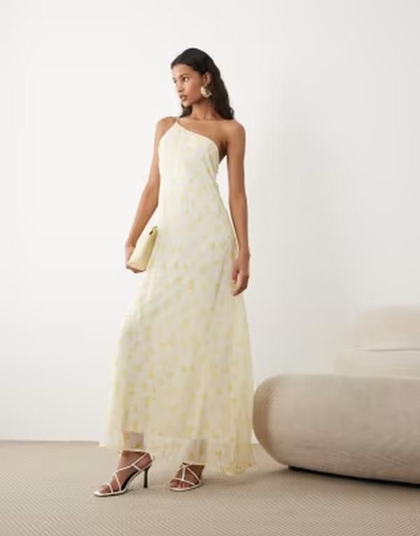 ヴィラ レディース トップス ワンピース フラワー柄 マキシ フラワー Vila one shoulder maxi dress in yellow ditsy floral PAPYRUS AOP
