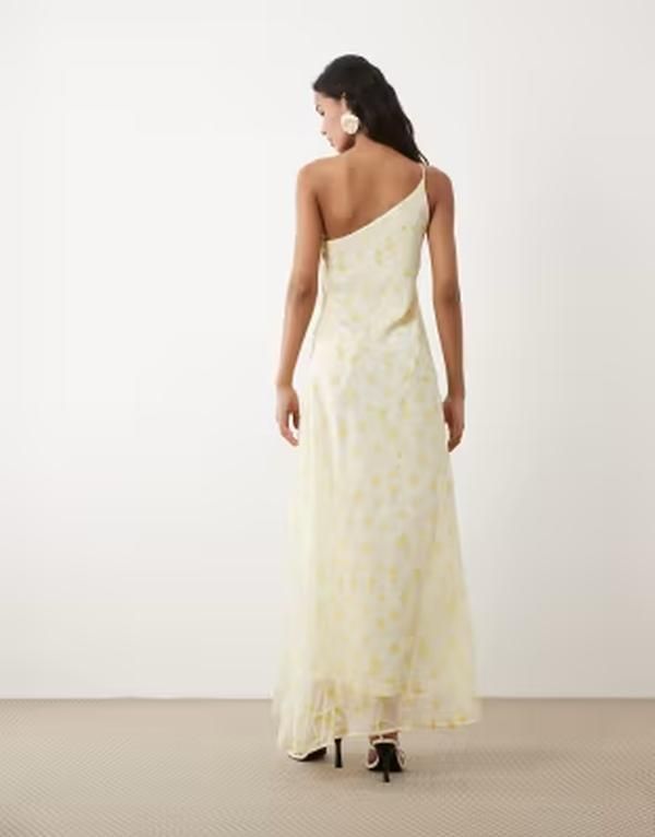 ヴィラ レディース トップス ワンピース フラワー柄 マキシ フラワー Vila one shoulder maxi dress in yellow ditsy floral PAPYRUS AOP ヴィラ レディース トップス ワンピース フラワー柄 マキシ フラワー Vila one shoulder maxi dress in yellow ditsy floral PAPYRUS AOP