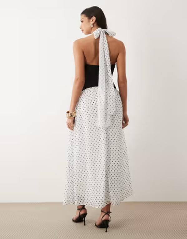 ティエフエヌシー レディース トップス ワンピース シフォン ドット コントラスト マキシ ホルター TFNChiffon contrast waistband halter neck maxi dr ティエフエヌシー レディース トップス ワンピース シフォン ドット コントラスト マキシ ホルター TFNChiffon contrast waistband halter neck maxi dr