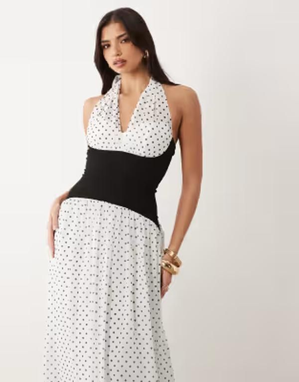 ティエフエヌシー レディース トップス ワンピース シフォン ドット コントラスト マキシ ホルター TFNChiffon contrast waistband halter neck maxi dr ティエフエヌシー レディース トップス ワンピース シフォン ドット コントラスト マキシ ホルター TFNChiffon contrast waistband halter neck maxi dr