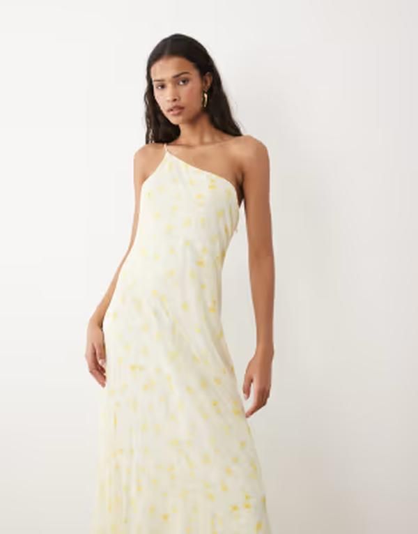 ヴィラ レディース トップス ワンピース フラワー柄 マキシ フラワー Vila one shoulder maxi dress in yellow ditsy floral PAPYRUS AOP ヴィラ レディース トップス ワンピース フラワー柄 マキシ フラワー Vila one shoulder maxi dress in yellow ditsy floral PAPYRUS AOP