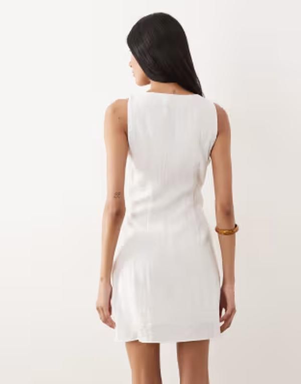 マンゴ レディース トップス ワンピース ミニ ノースリーブ Mango boat neck belted sleeveless mini dress in cream BEIGE ベージュ