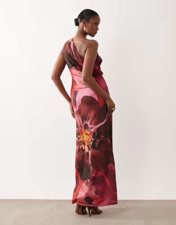 エイソス レディース トップス ワンピース フラワー柄 プリント サテン マキシ フラワー ASOS DESIGN one shoulder satin maxi dress with pleat d エイソス レディース トップス ワンピース フラワー柄 プリント サテン マキシ フラワー ASOS DESIGN one shoulder satin maxi dress with pleat d