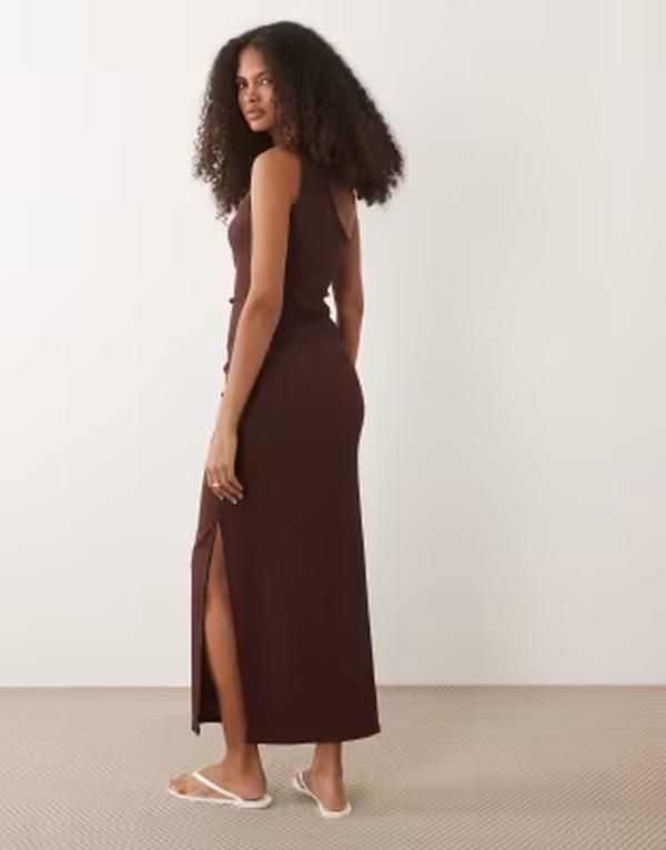 エイソス レディース トップス ワンピース ミディ ASOS DESIGN one shoulder midi dress with gathering in chocolate チョコレート エイソス レディース トップス ワンピース ミディ ASOS DESIGN one shoulder midi dress with gathering in chocolate チョコレート
