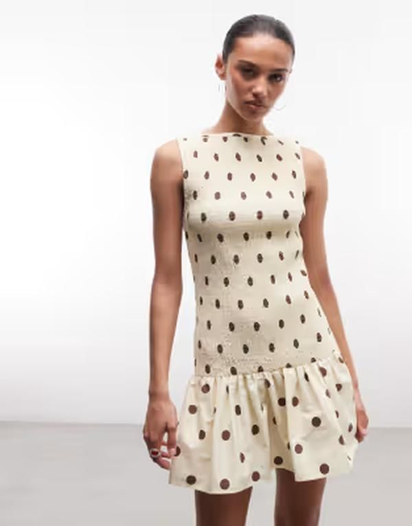 エイソス レディース トップス ワンピース ドット柄 ドット ミニ ノースリーブ ASOS DESIGN shirred sleeveless mini dress in buttermilk pol エイソス レディース トップス ワンピース ドット柄 ドット ミニ ノースリーブ ASOS DESIGN shirred sleeveless mini dress in buttermilk pol