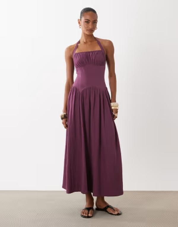 エイソス レディース トップス ワンピース ASOS DESIGN sweetheart neck shirred midaxi dress PURPLE パープル エイソス レディース トップス ワンピース ASOS DESIGN sweetheart neck shirred midaxi dress PURPLE パープル