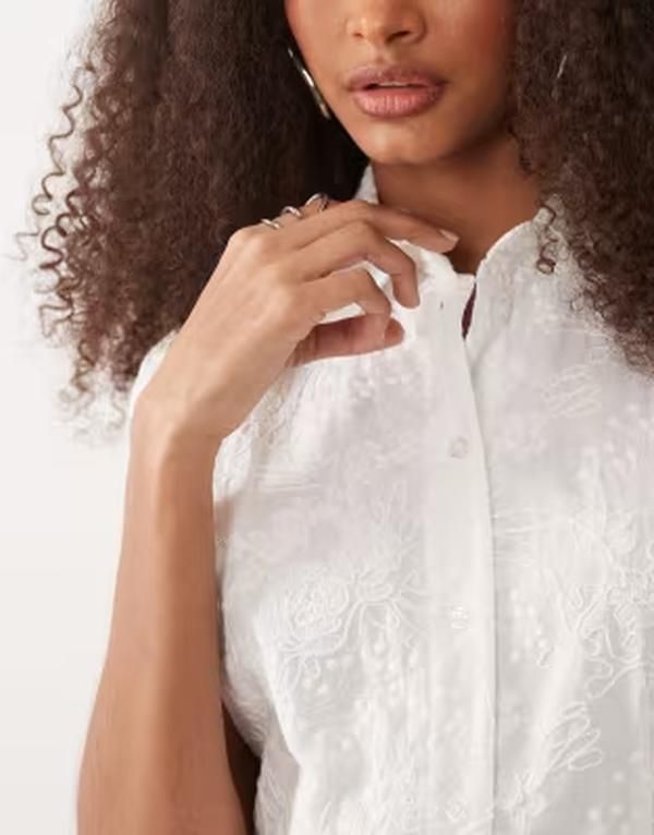 マンゴ レディース トップス ワンピース ミディ シャツ コットン 刺繍 Mango 100 cotton embroidered tie waist midi shirt dress BEIGE ベ