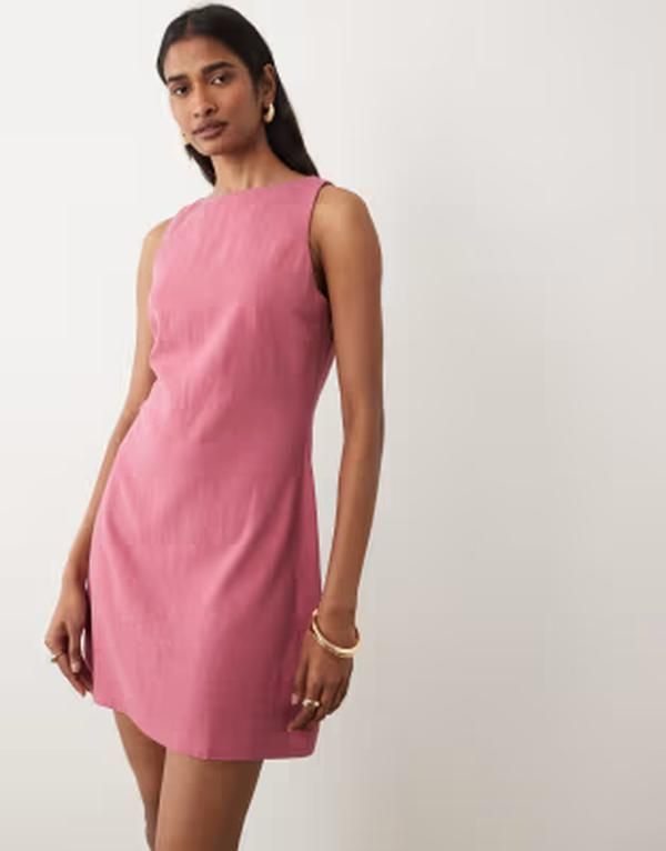ミスセルフフリッジ レディース トップス ワンピース リネン Misselfridge linen blend shift dress in raspberry